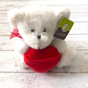 NEW! Valentine’s Day Plush Stuffed Bear White Red Heart Card Gift Card Holder